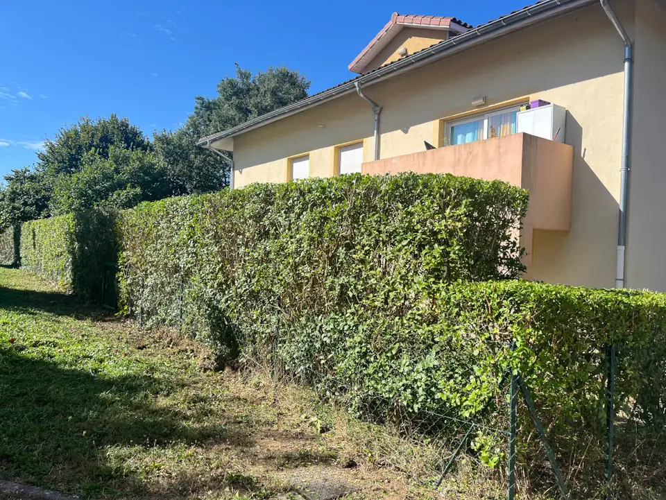 Les mêmes haies, taillées, devant la maison.